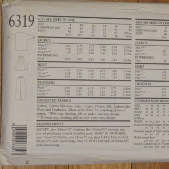 New Look 6319 Misses' Jacket Pants Skirt Sizes 8-18 Vintage UNCUT (#157) - Picture 2 of 2